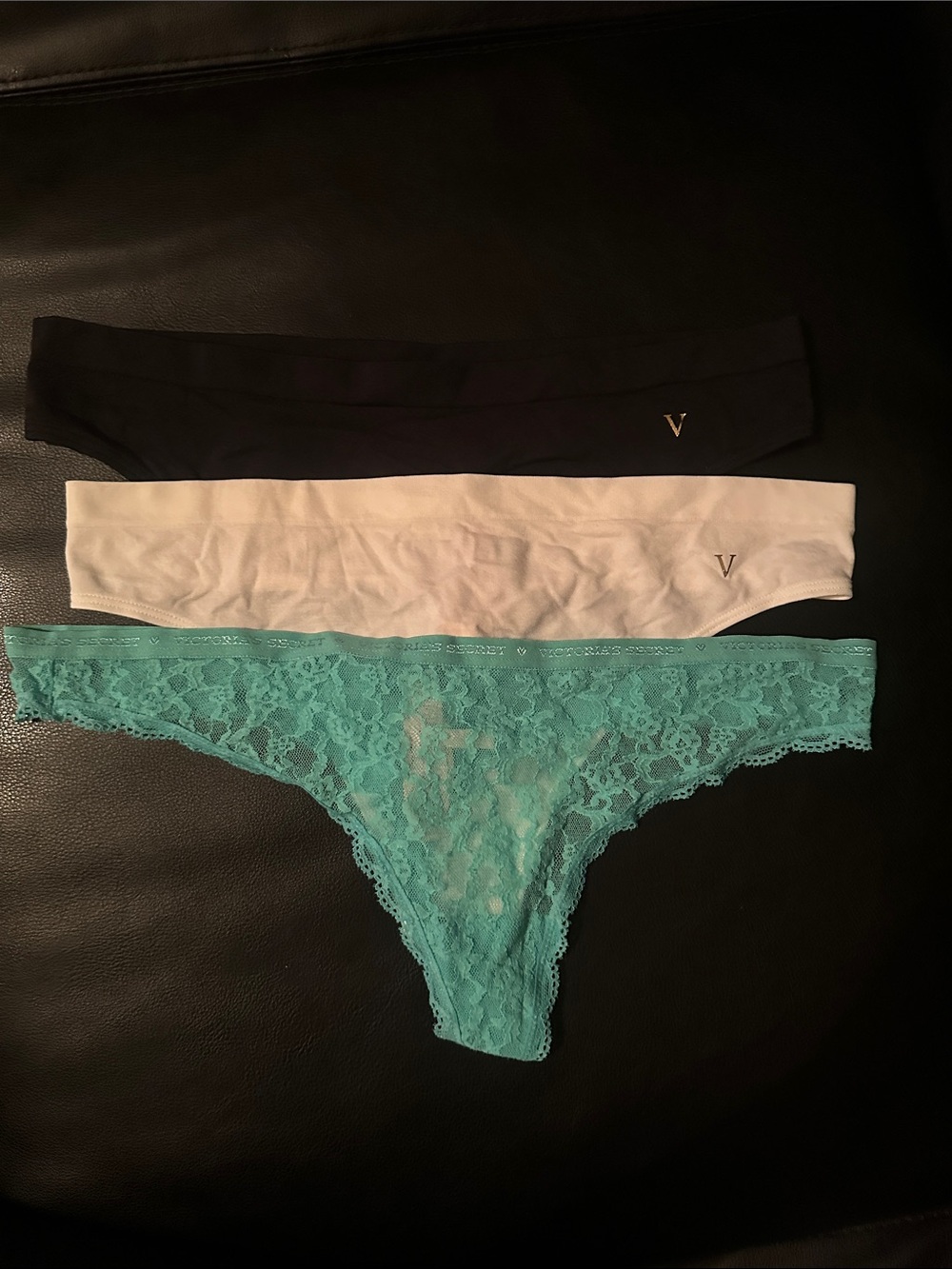 Victoria's Secret Thong Trio in Black, White and Aqua